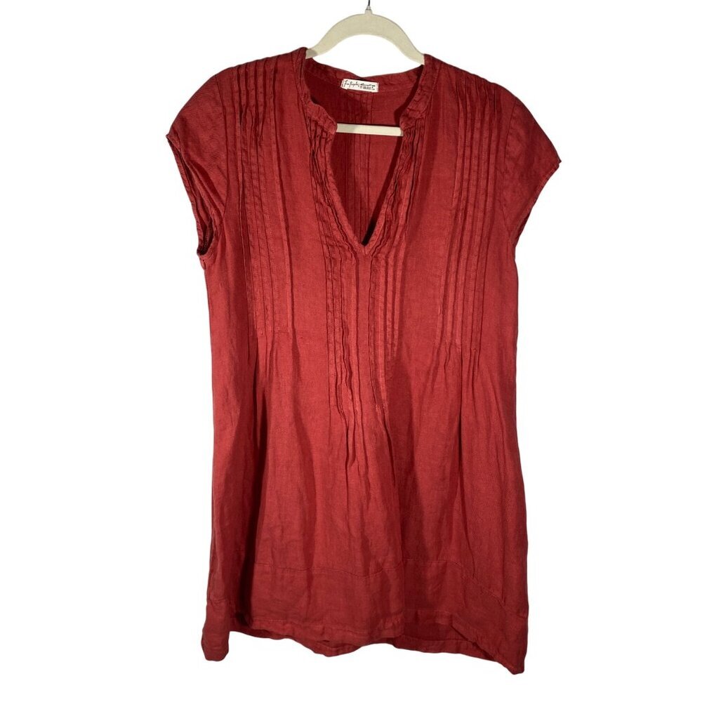 Free People X CP Shades Womens Linen Cap Sleeve Tunic Dress S Red USA boho light